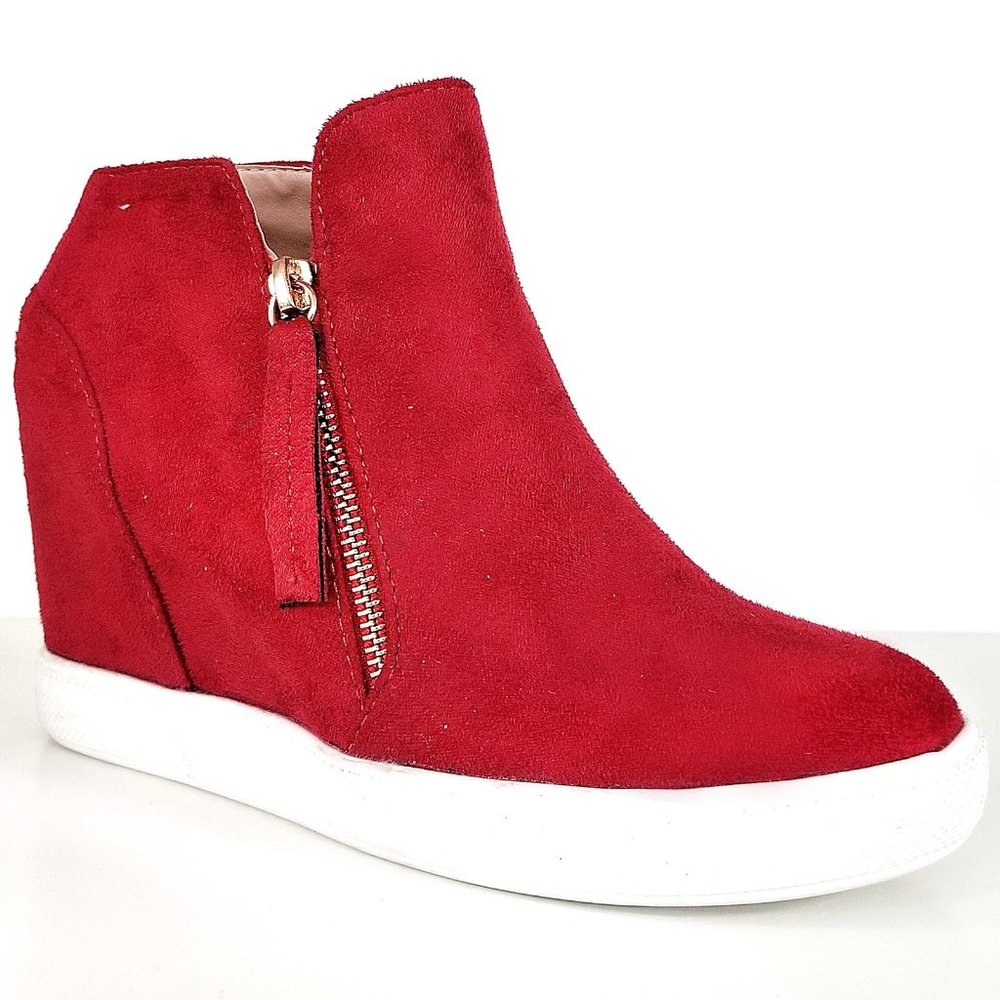 New Red Gold Zipper Hidden Wedge High Top Sneakers